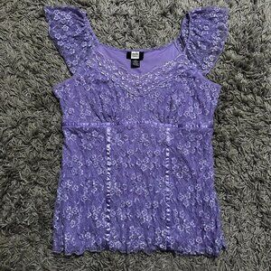 Y2K Lacey Coquette Lilac Babydoll Top Size L